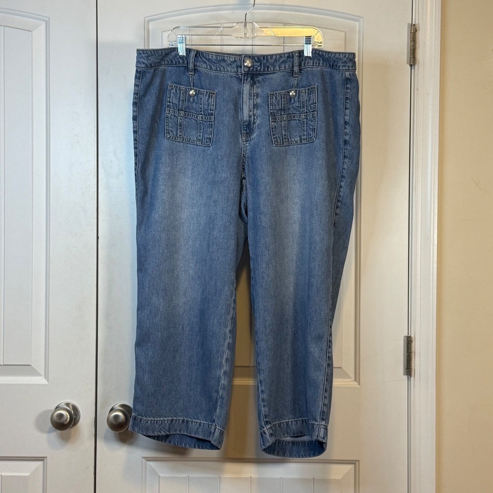 Talbots Womens Medium Wash Patch Pocket Straight Leg Crop Jeans Blue Size 16W - Picture 2 of 12